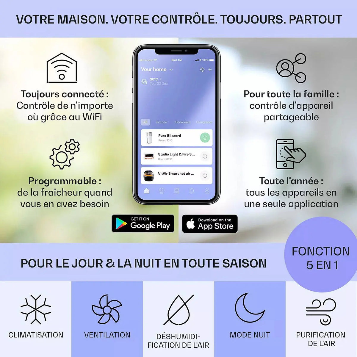 Climatiseur mobile silencieux KLARSTEIN Kraftwerk Eco Smart 11 - Noir