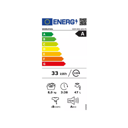 Lave linge hublot WHIRLPOOL W0M89WADSFR - 8 kg - 1400 tr/min - Classe A - Induction - Dosage automatique - Vapeur - Connecté MAG ELECTROMENAGER
