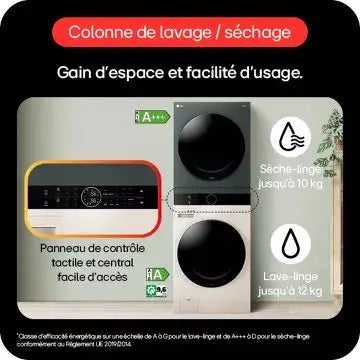 Lave linge séchant hublot  LG F214WT8GRBE Washtower