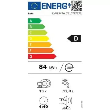 Lave vaisselle 60 cm BEKO	LVV1347W