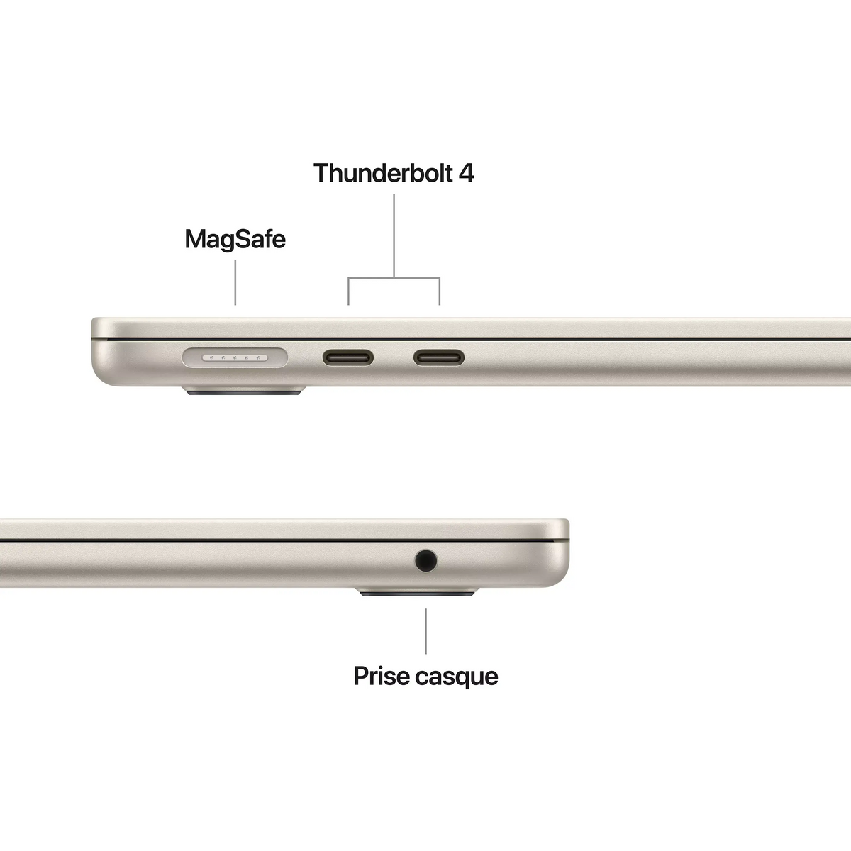 Ordinateur Apple MACBOOK Air 13" Puce M5 CPU 10 / GPU 8 coeurs Mémoire RAM 16Go Stockage 512Go SSD Lumière stellaire