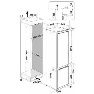 Réfrigérateur combiné encastrable WHIRLPOOL WHC20T573 SupremeSilence