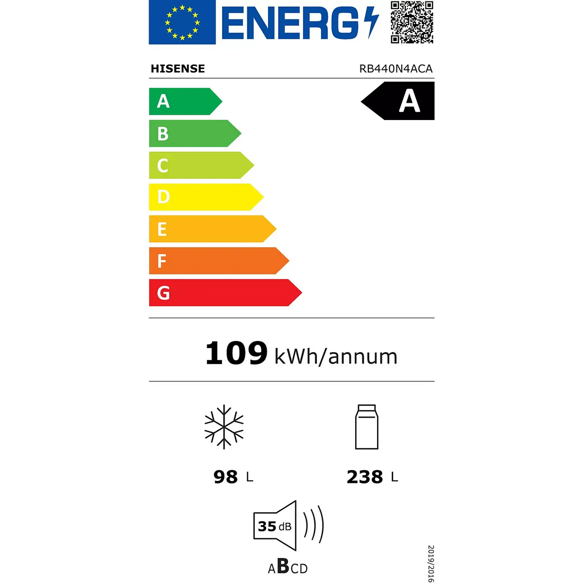 Réfrigérateur 35 dB combiné HISENSE RB440N4ACA