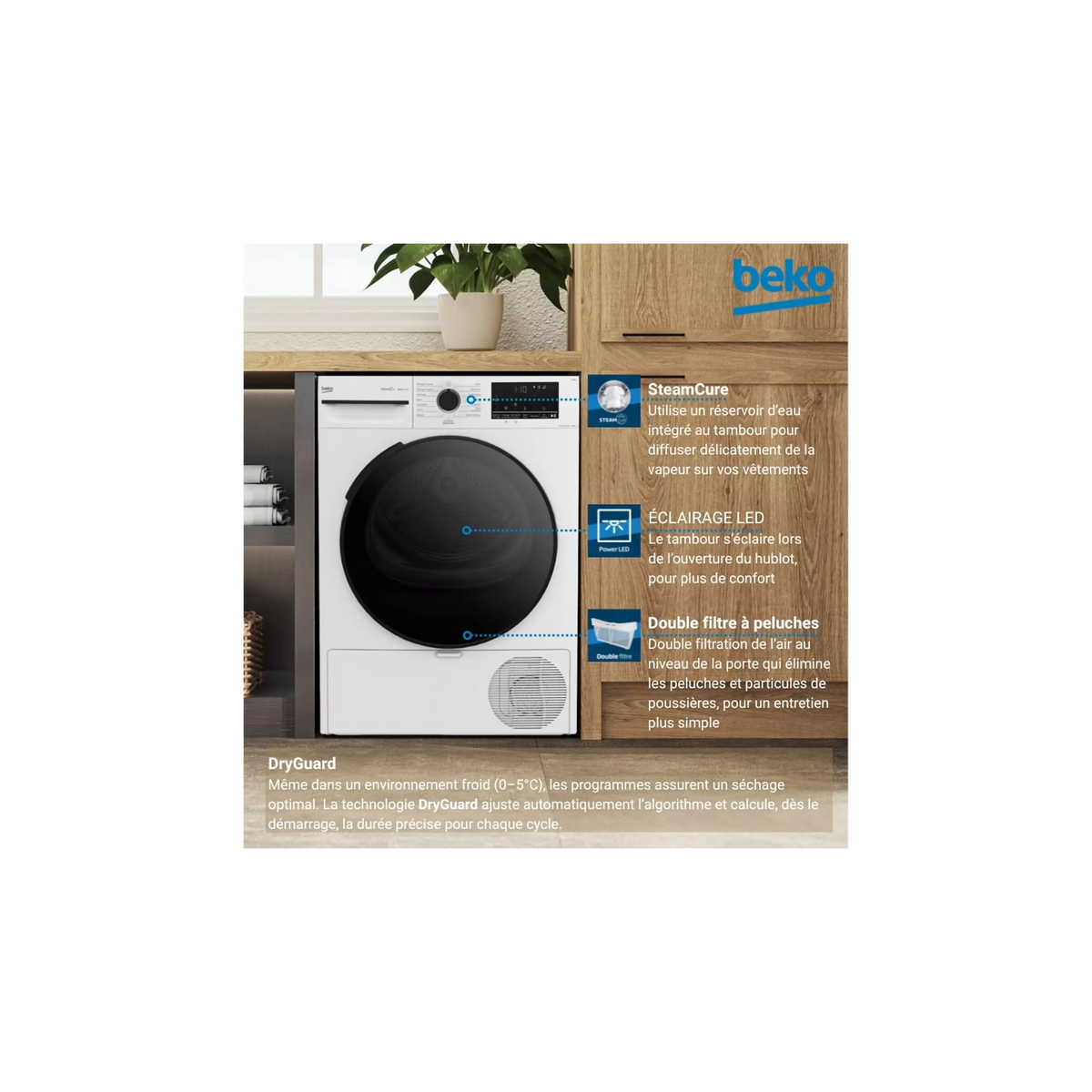 Sèche linge pompe à chaleur BEKO D3H2D8C6BW 8kg - Soin quotidien & Anti-froissage MAG ELECTROMENAGER