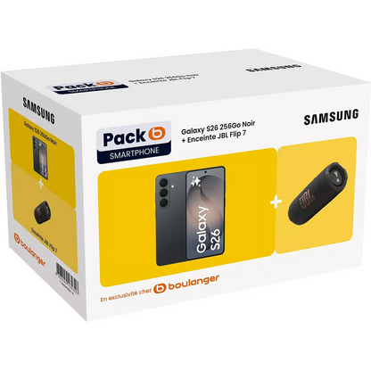 Smartphone SAMSUNG Pack S26 5G 256Go Noir + Enceinte portable JBL Flip7